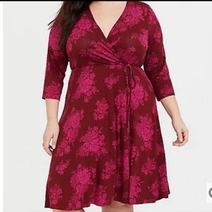 New with tags red jersey floral wrap dress